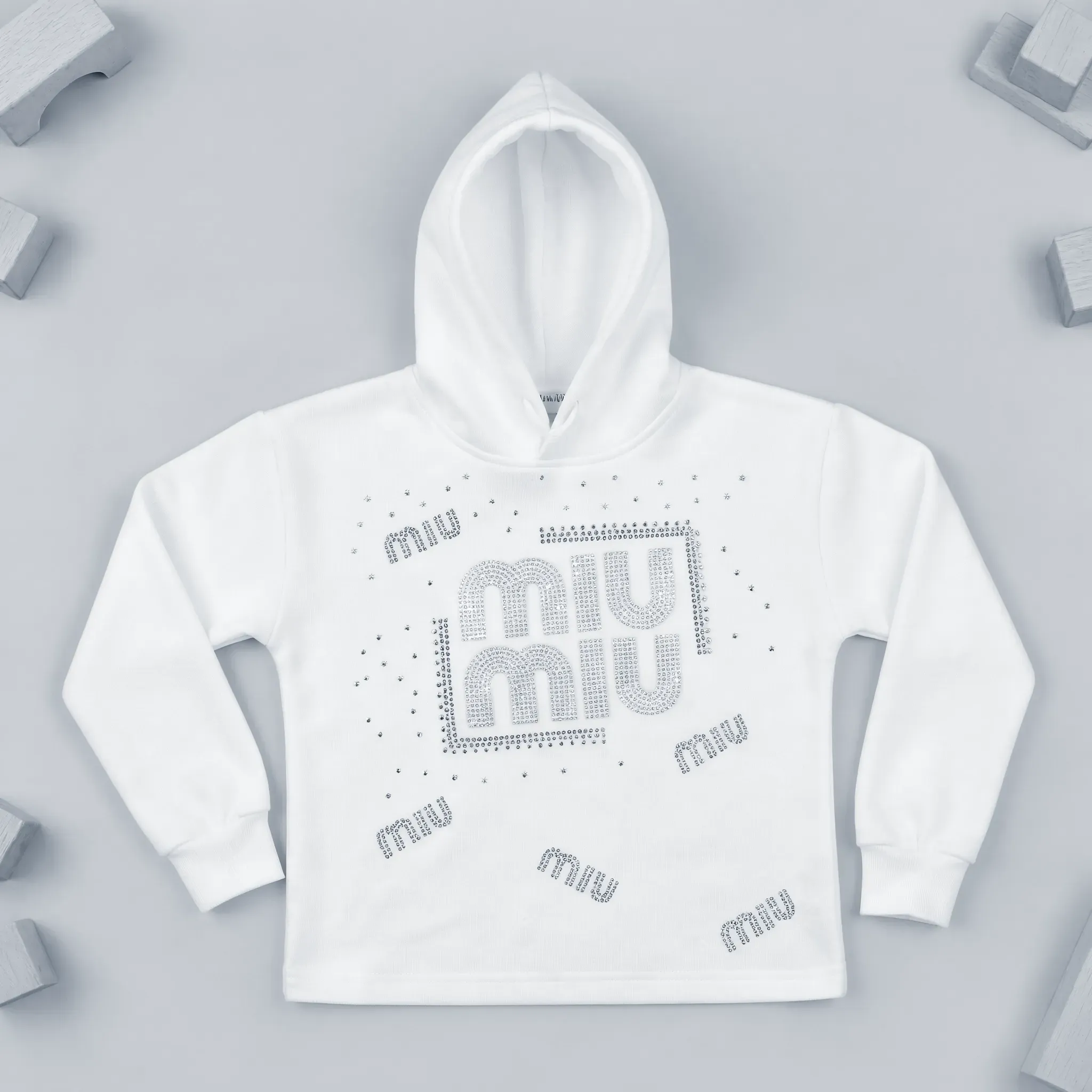 Girls' White Winter Hooded T shirt With Glittery Print