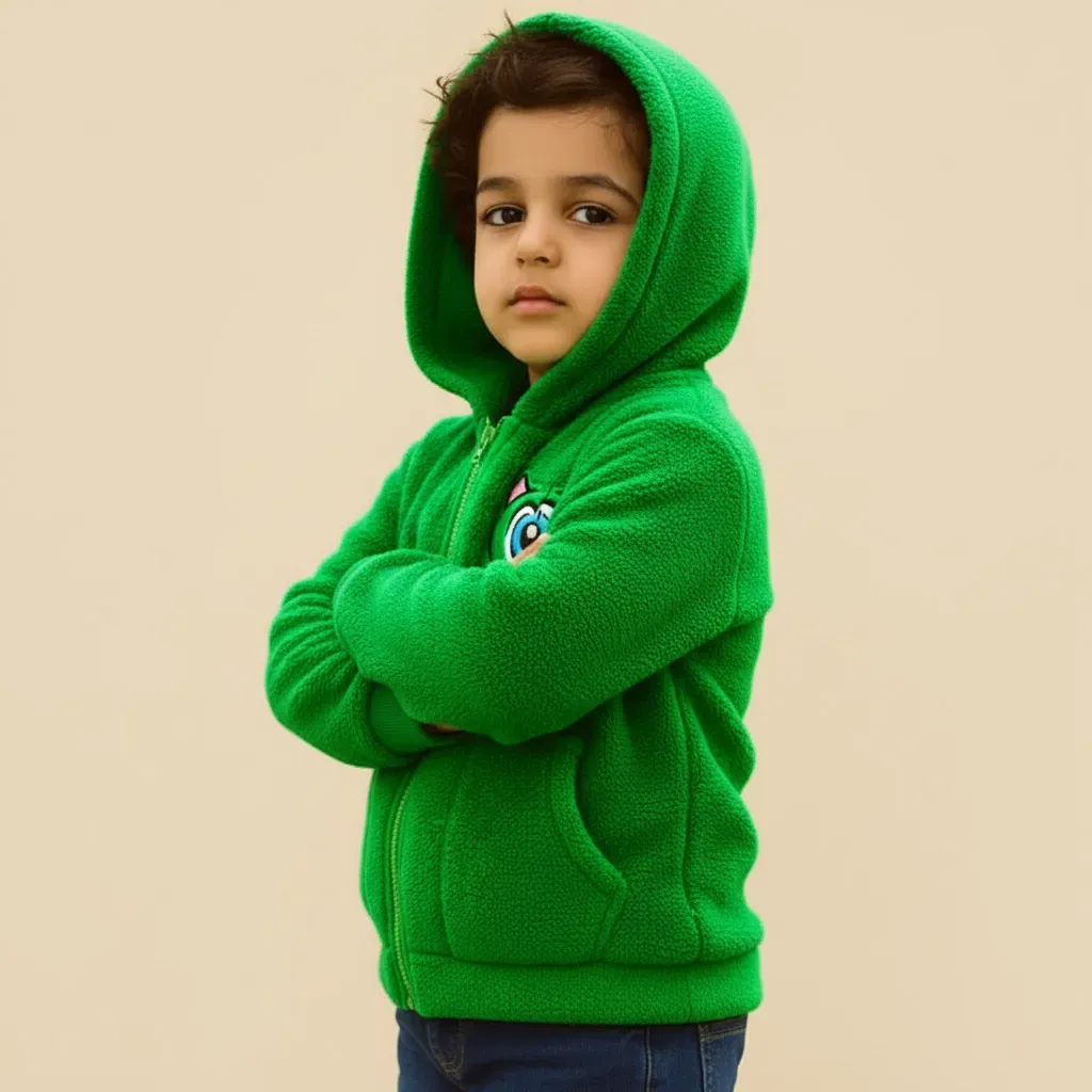 Kids' lightweight zip up hooded fur jacket