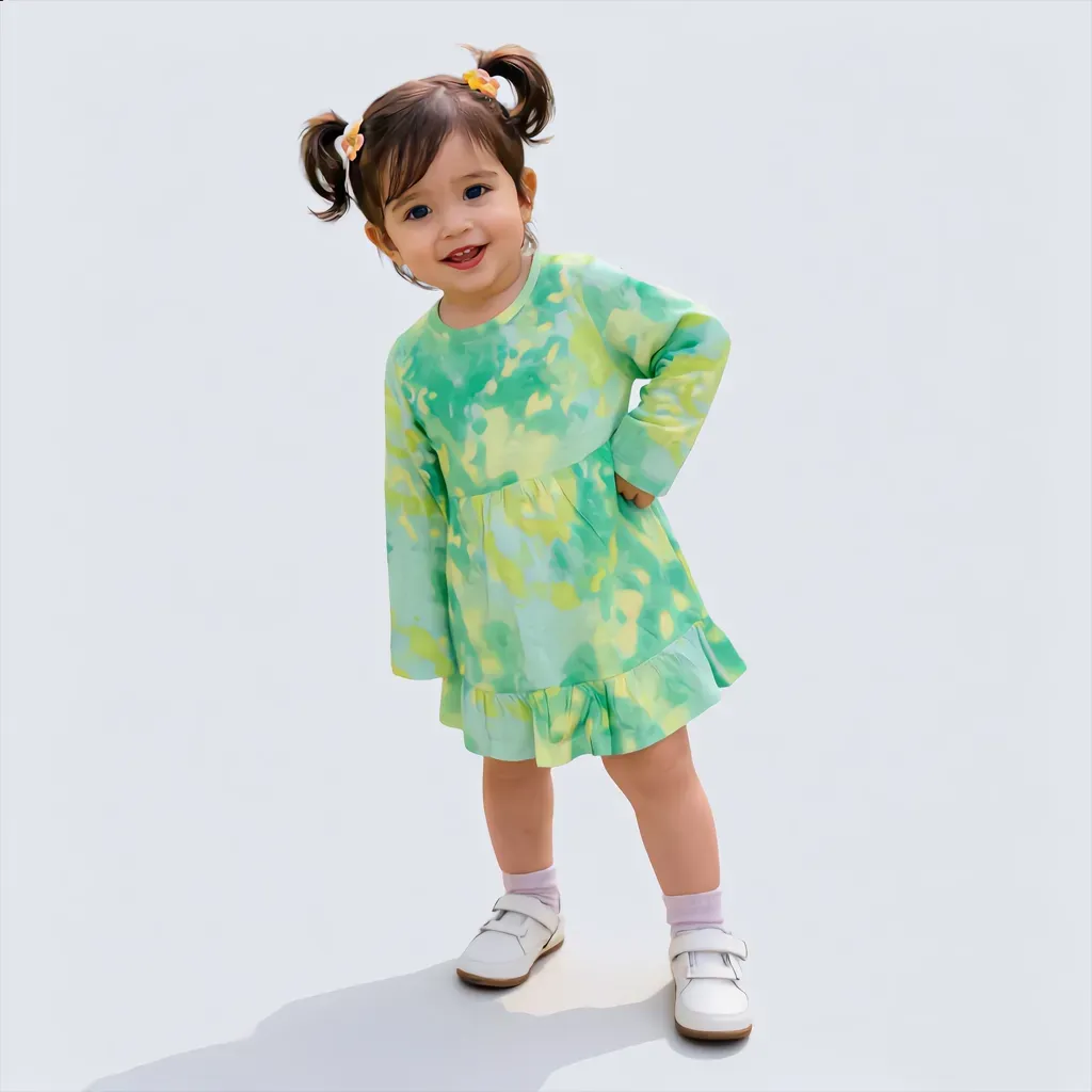 Long-Sleeve Colorful Cotton Autumn Toddler Dress - Imported