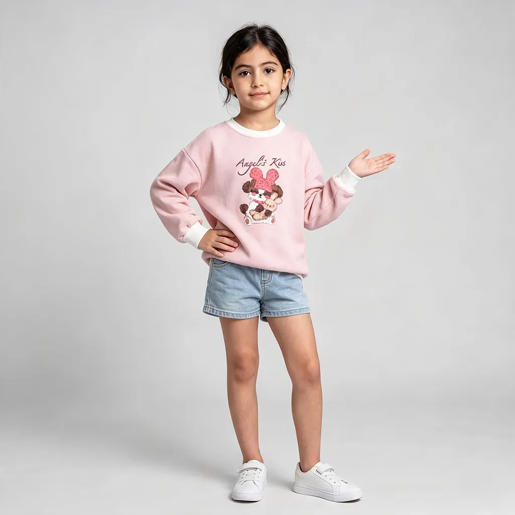 Girls' heavy fleece-lined winter pink sweatshirt