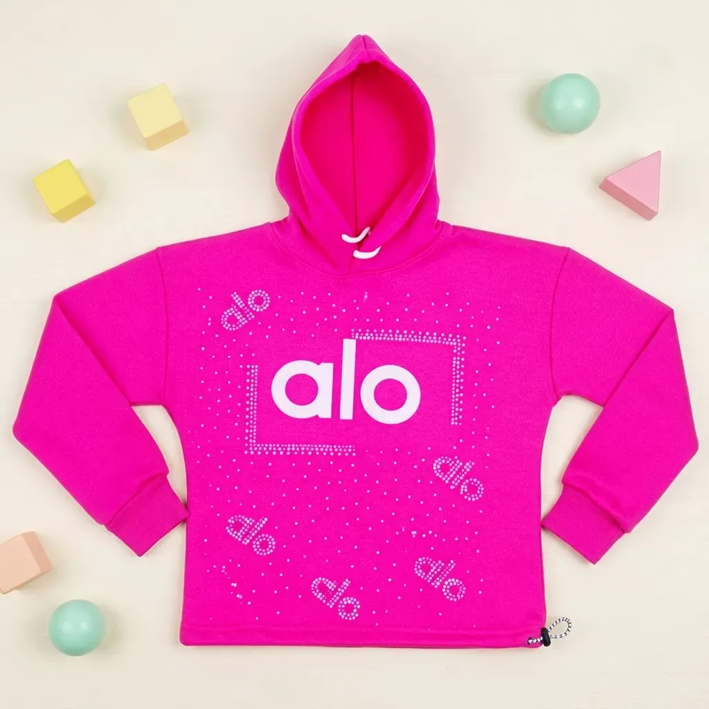 Girls' Fleece-Lined Cropped Winter Hoodie With Crystal Glitter