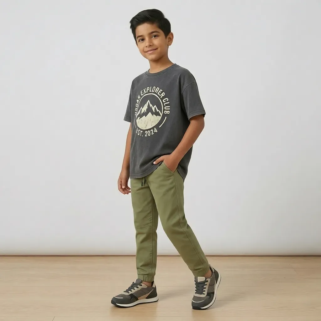 Premium Boys Gabardine pants color Green Olive