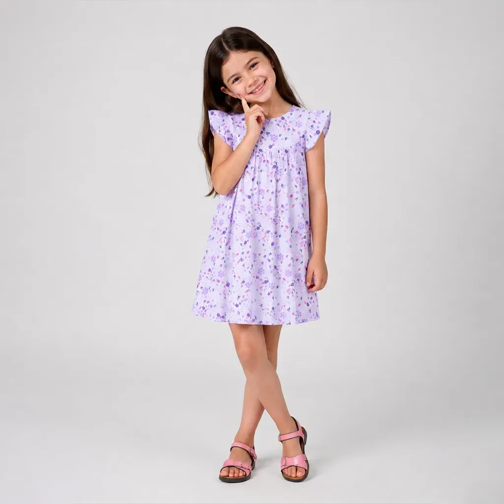 Soft White Girls' Floral Dress | Casual Kids' Outing Dress