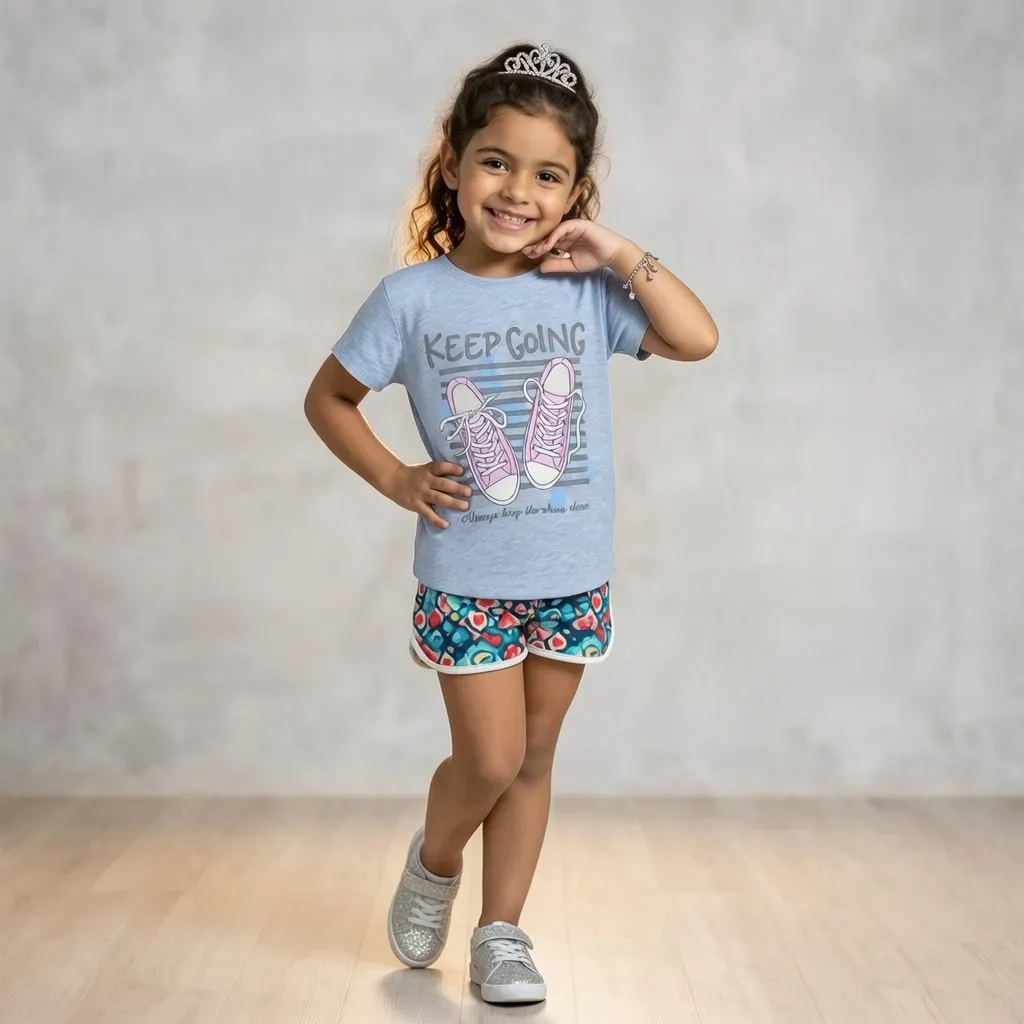Girls Summer Cotton  Slim Fit T Shirt  Grey