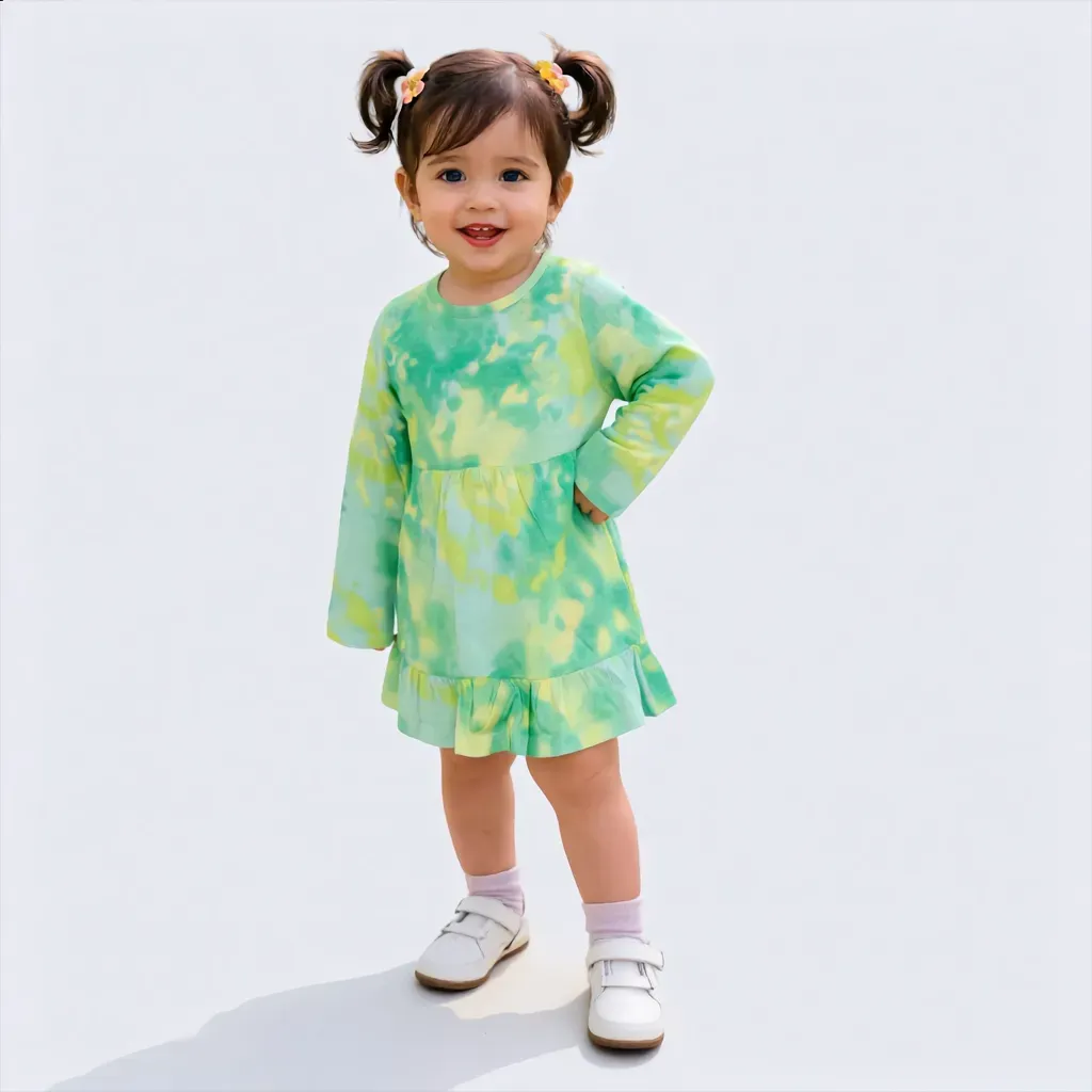 Long-Sleeve Colorful Cotton Autumn Toddler Dress - Imported