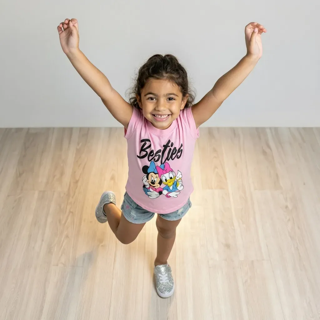 Girl Disney short sleeve cotton T-Shirt oval cut Pink (Rose)