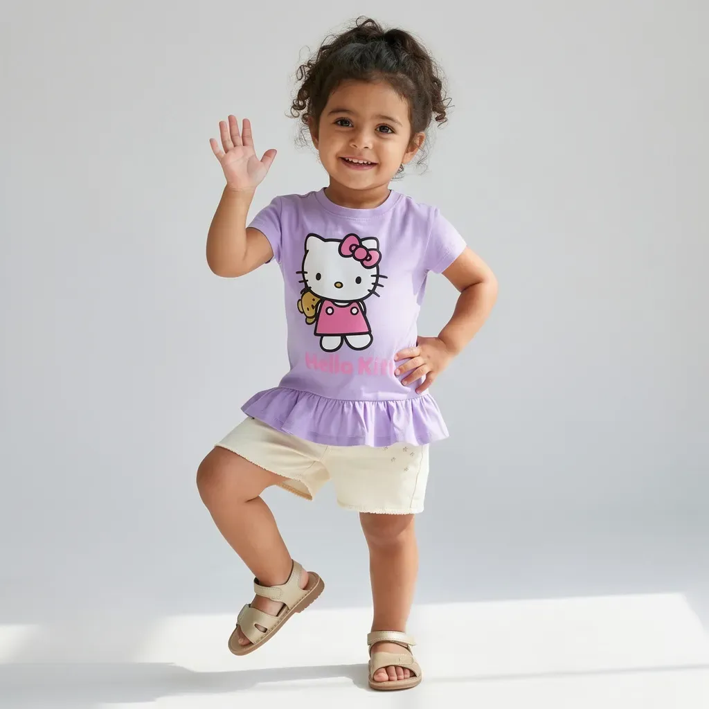 Girls Summer Hello Kitty Purple Cotton T-Shirt - Nebu Kids