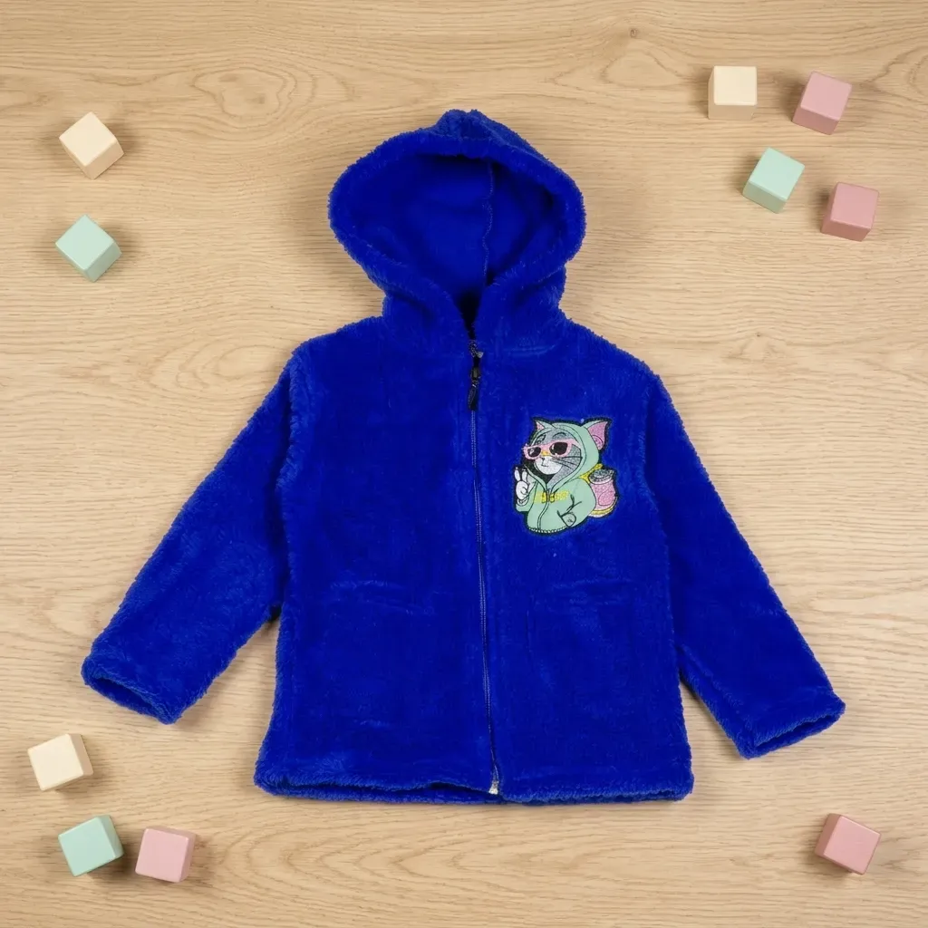 Kids' lightweight zip up hooded fur jacket