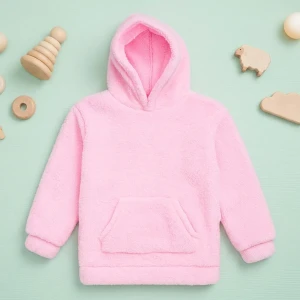 Pink Winter Kids Hoodie with Soft Fleece Texture and Pocket