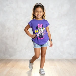 Girls Summer Cotton Minnie Mouse T-Shirt – Purple