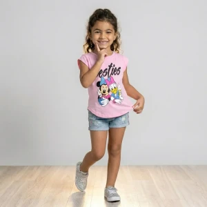 Girl Disney Sleeveless Cotton T-Shirt Oval Cut Pink (Rose)