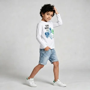 Boys' cotton long-sleeve game mode t-shirt