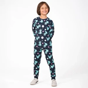 Kids Autumn cotton pajama set space dinosaur design