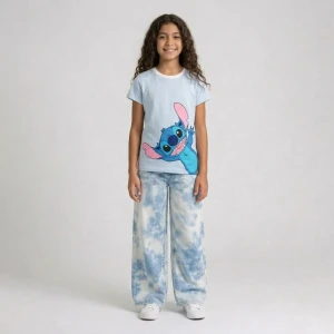 Girls Cotton Stitch T-Shirt  Slim Fit Light Blue