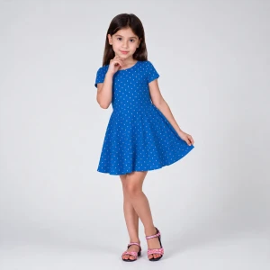 Girls' Printed Royal Blue Outing Dress - Imported