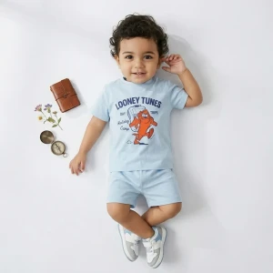 Summer cotton pajama set Looney Tunes print Baby Blue color Boys