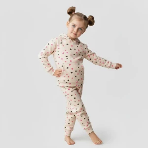 Girls Winter Fleece Lined Heart Hooded Pyjamas