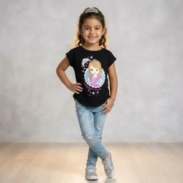 Girls Summer T-shirt Cotton Short Sleeve Black
