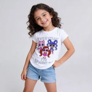 Girl Summer Slim Fit Sparkle White TShirt