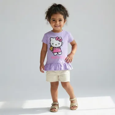 Girls Summer Hello Kitty Purple Cotton T-Shirt - Nebu Kids