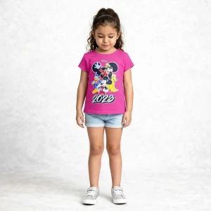 Girls’ Minnie & Friends Cotton T-Shirt – Fuchsia Pink