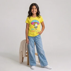 Girls Summer Cotton Short Sleeve TShirt  Yellow