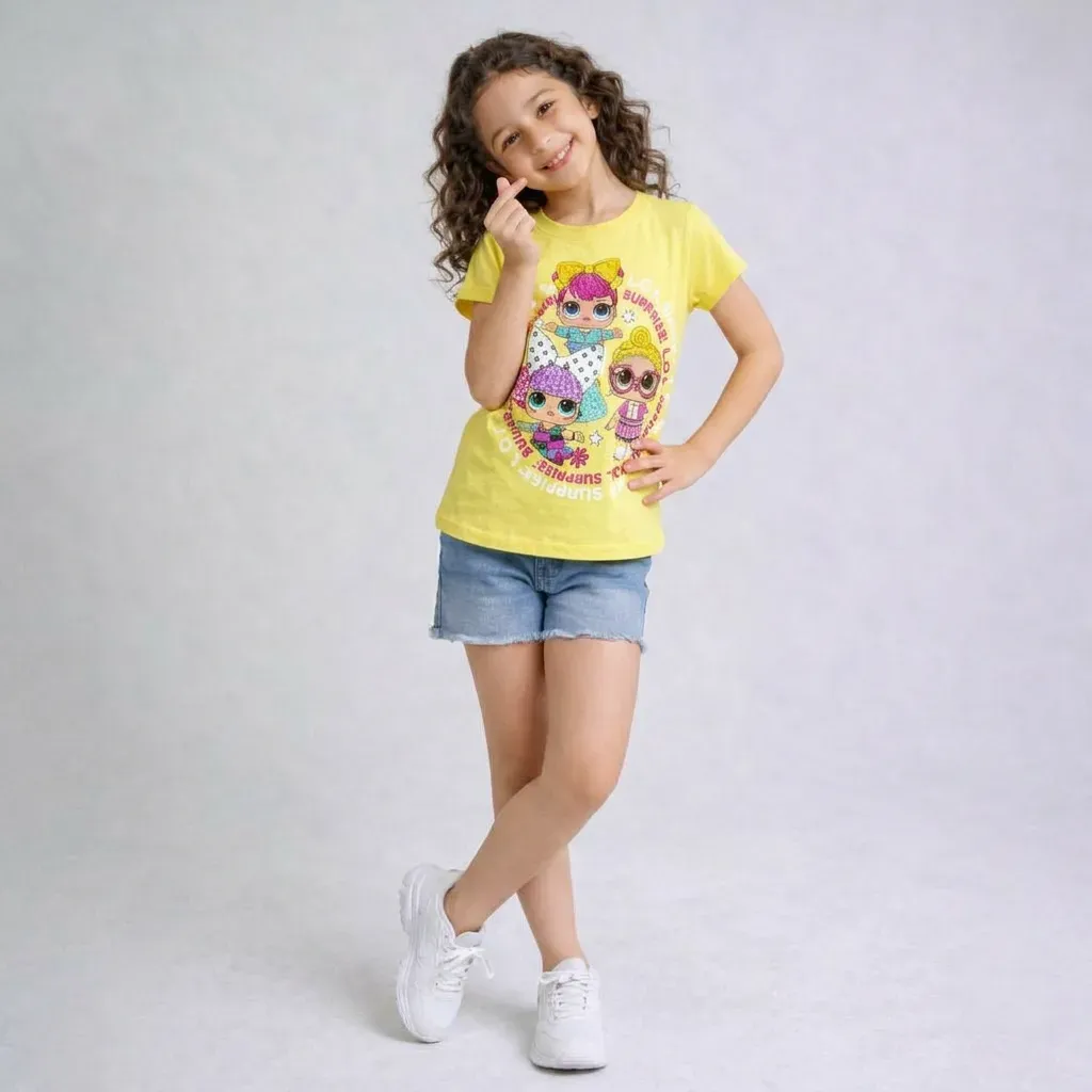 Girl Short Sleeve Cotton T-Shirt  Yellow