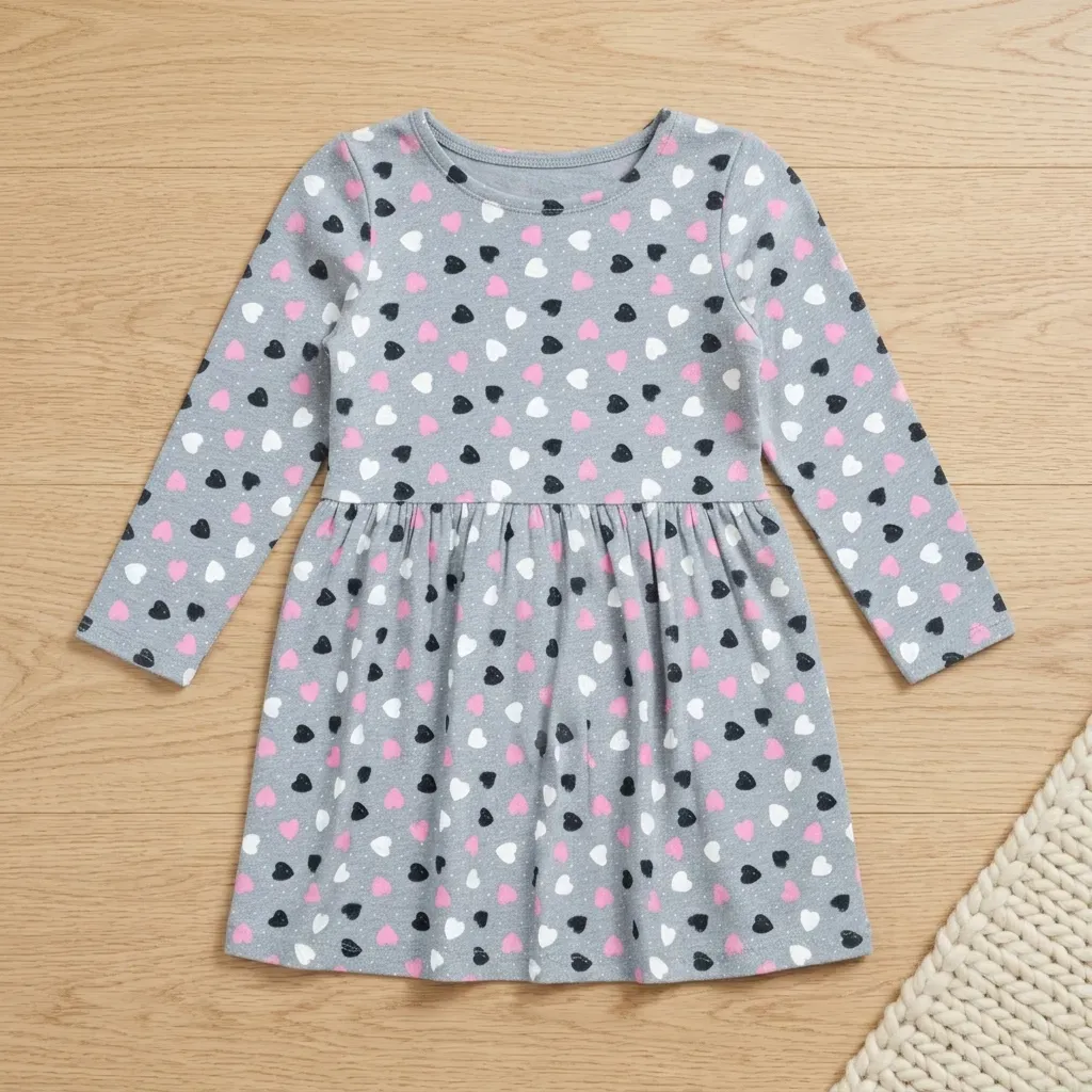 Girls' Long-Sleeve Gray Heart Dress | Fall & Winter