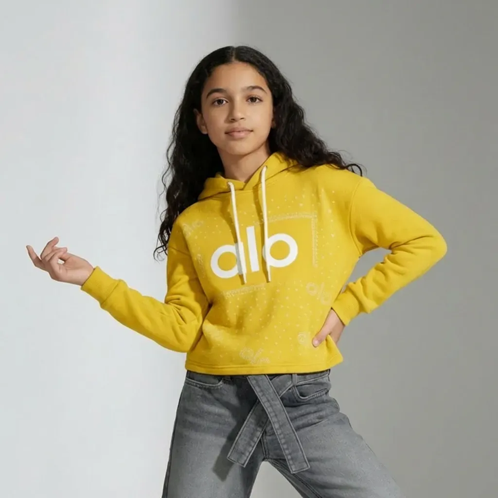 Girls' Fleece-Lined Cropped Winter Hoodie With Crystal Glitter