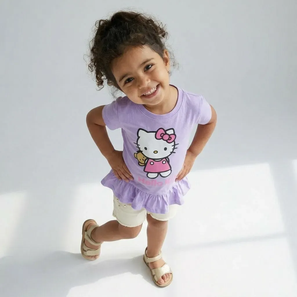 Girls Summer Hello Kitty Purple Cotton T-Shirt - Nebu Kids