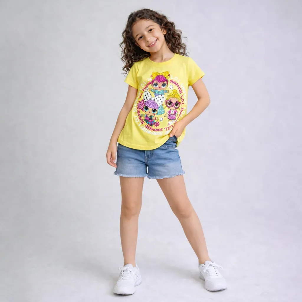 Girl Short Sleeve Cotton T-Shirt  Yellow