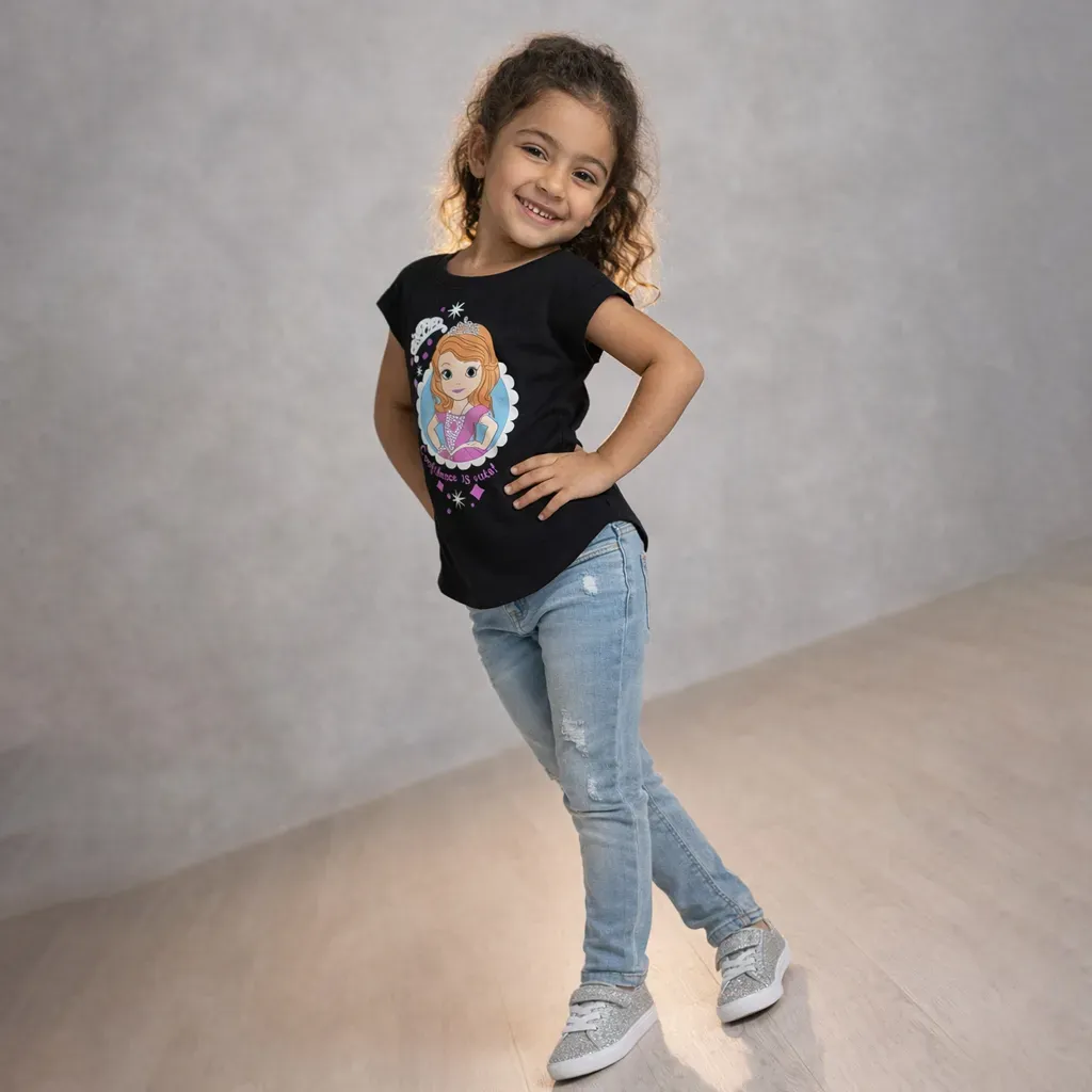 Girls summer T-shirt cotton short sleeve Black