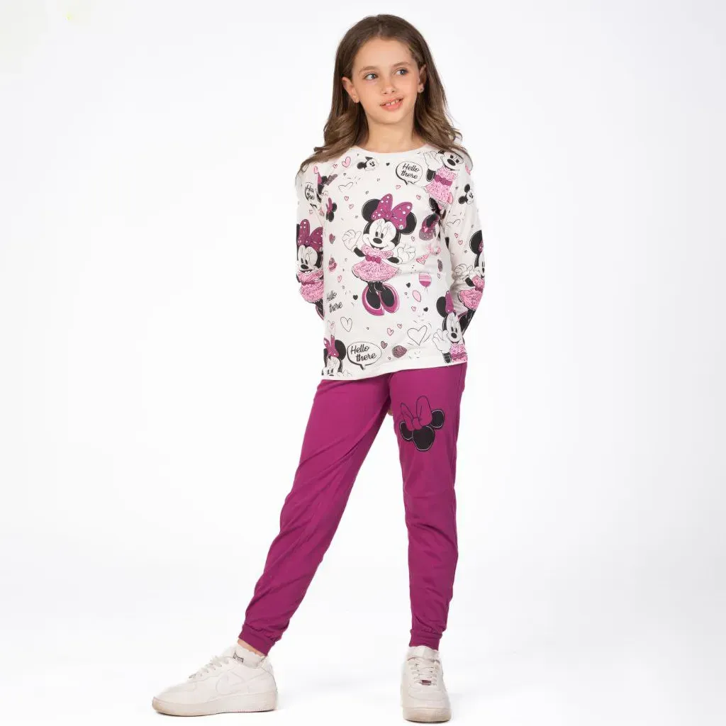 Girls Cotton Autumn Pajama Set with Minnie Mouse Print