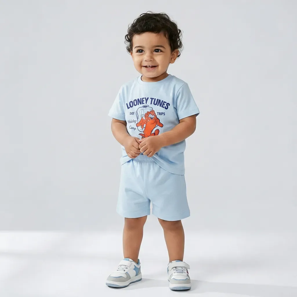 Summer cotton pajama set Looney Tunes print Baby Blue color Boys