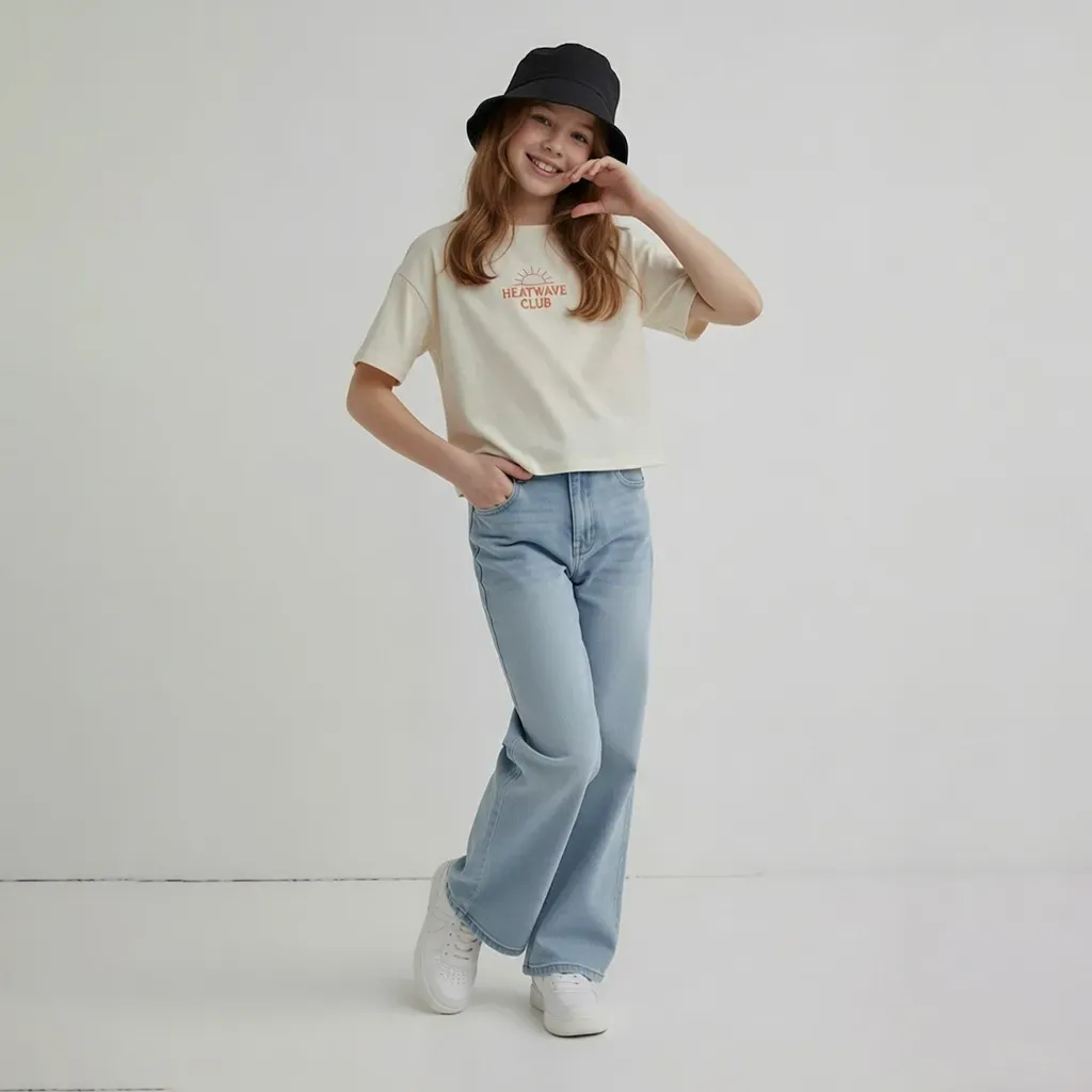 Girls’ Light Blue Wide-Leg Jeans Relax Fit Pants