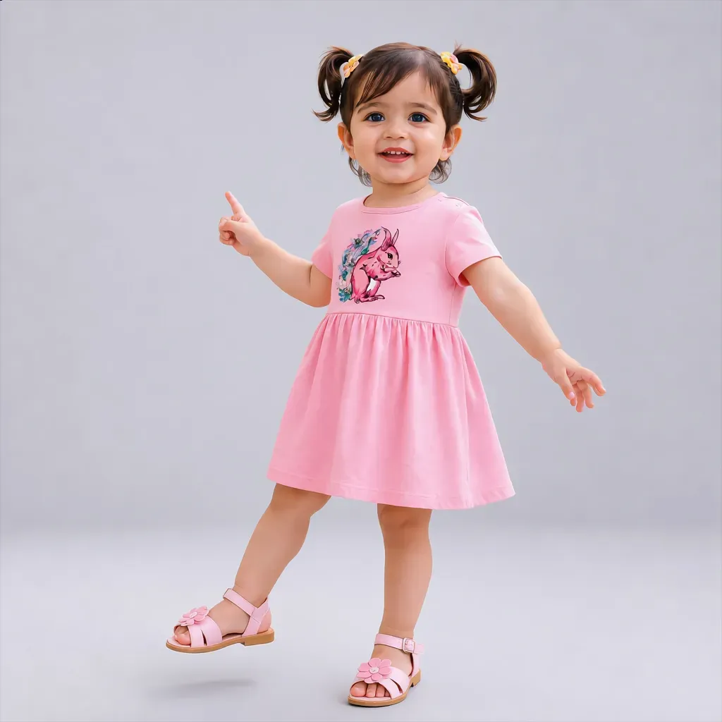 Pink Cotton Dress with Shoulder Snaps - Casual Outing Wear | Imported