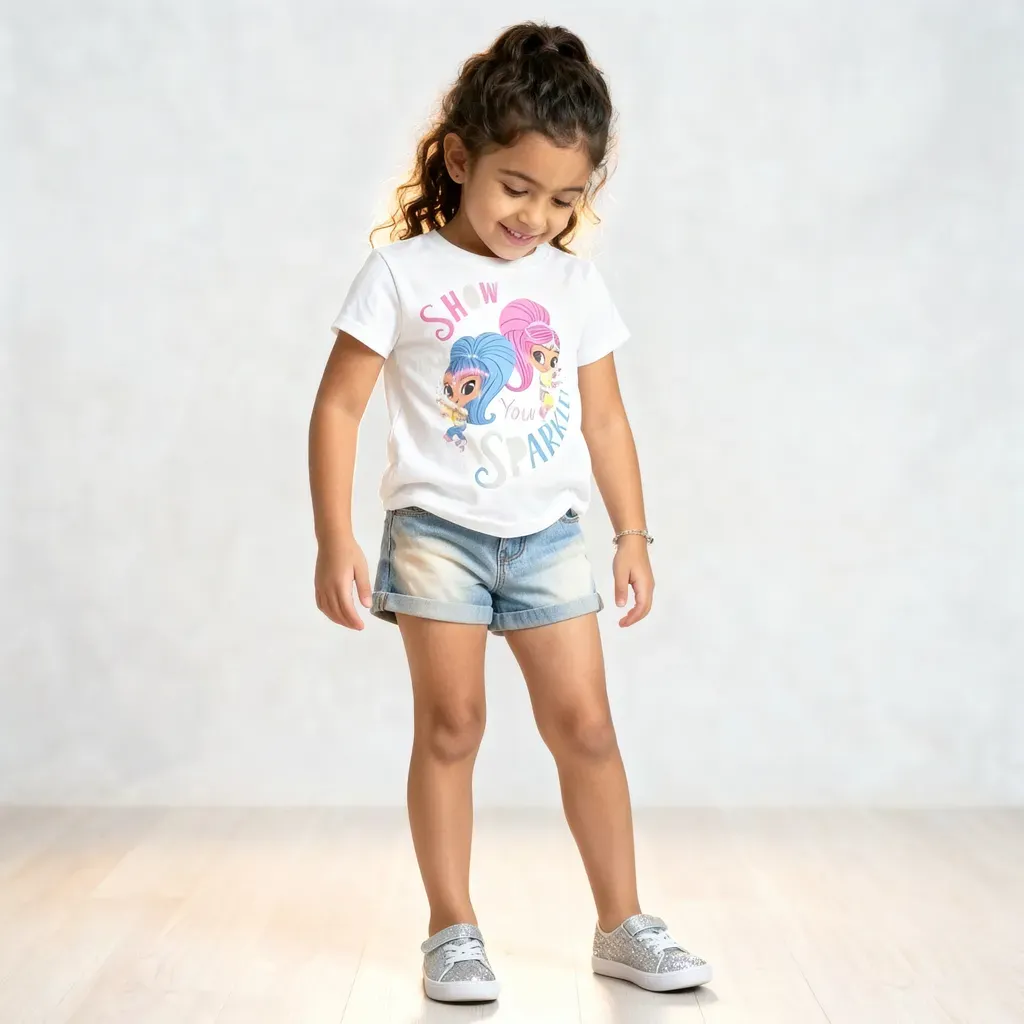 Girl T Shirt Summer Cotton Shine White