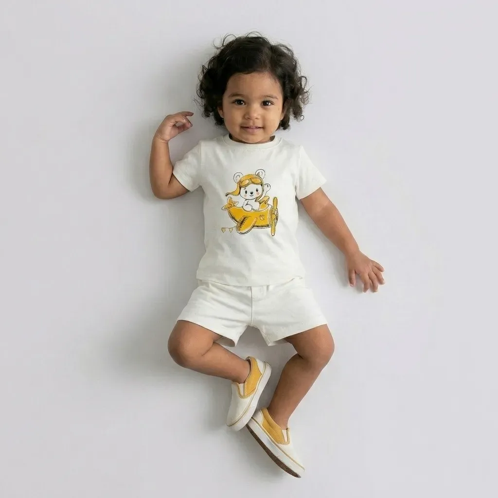 Infant summer cotton Pajama Set – Bear Design for (Boys & Girls) white