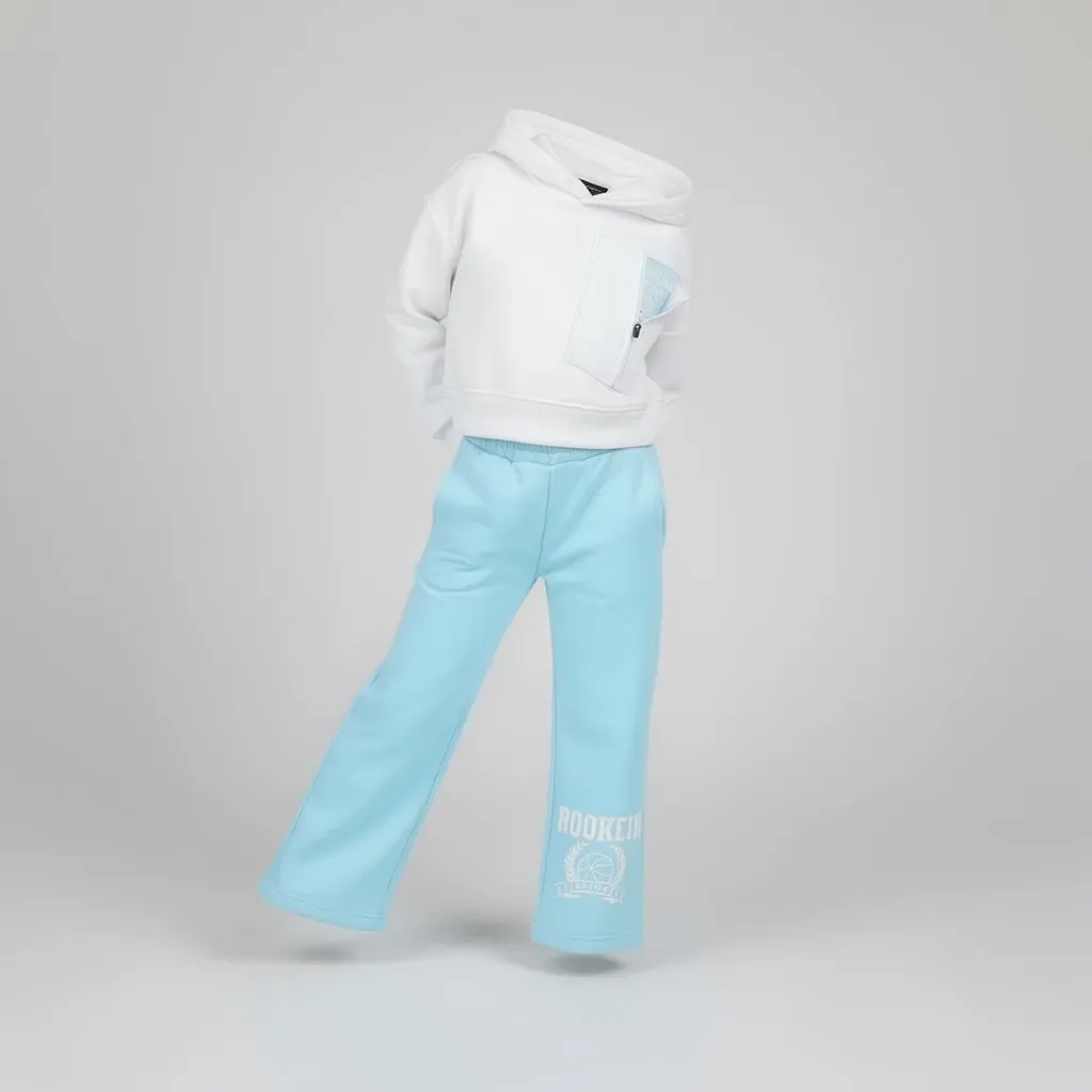 Girls' Winter Casual Set  White Front-Pocket Hoodie & WideLeg Pants