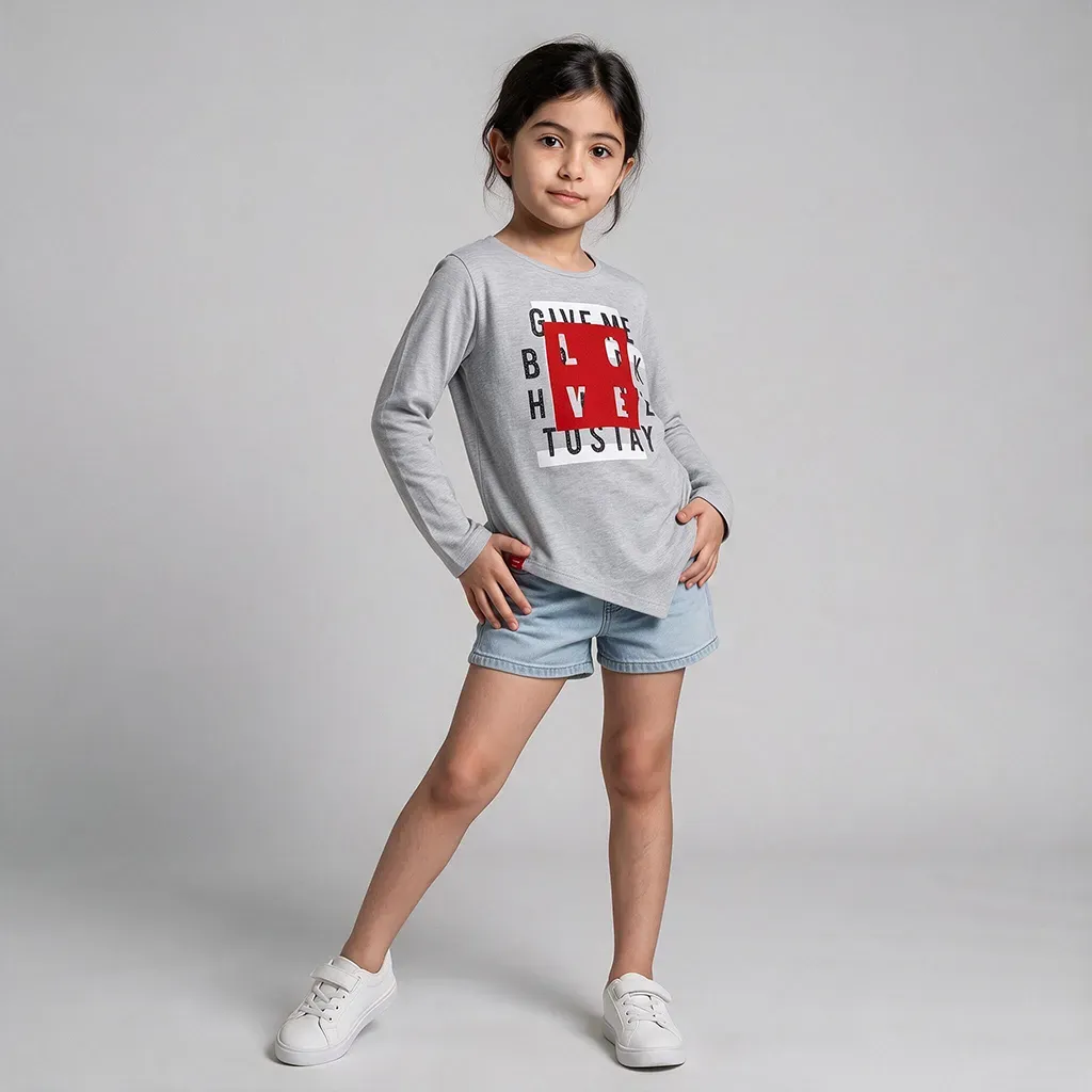 Girls' t-shirt long sleeve cotton global brand for children