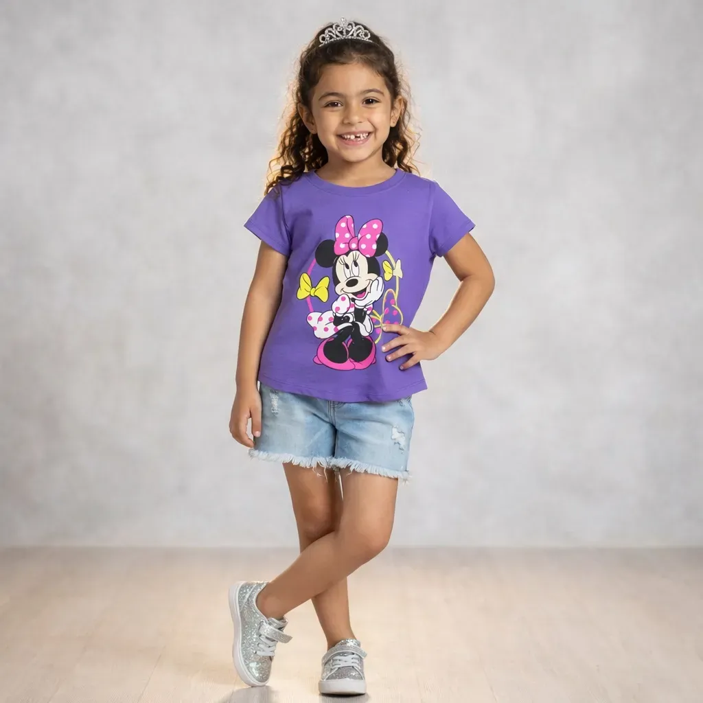 Girls Summer Cotton Minnie Mouse T-Shirt – Purple