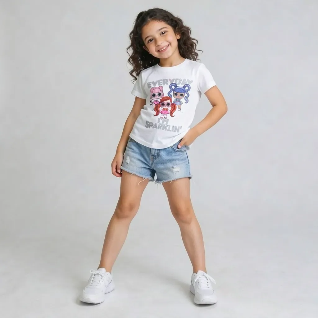 Girl Summer Slim Fit Sparkle White TShirt