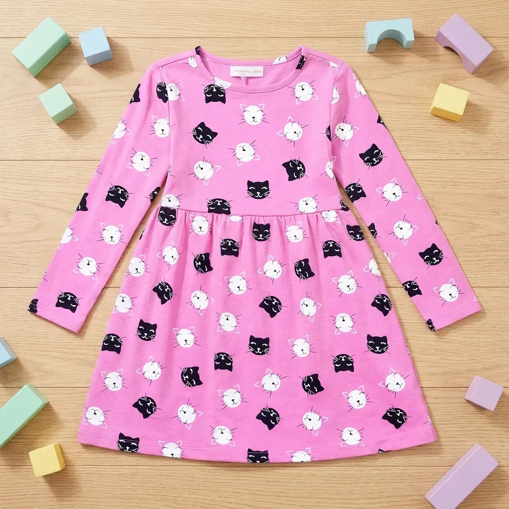 Pink patterned dress Long-Sleeve  Autumn & Winter
