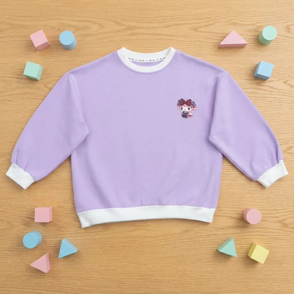 Girls' fleece-lined purple double-print winter top