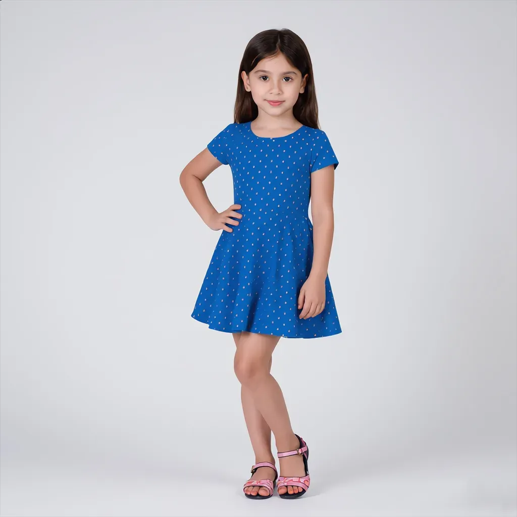 Girls' Printed Royal Blue Outing Dress - Imported