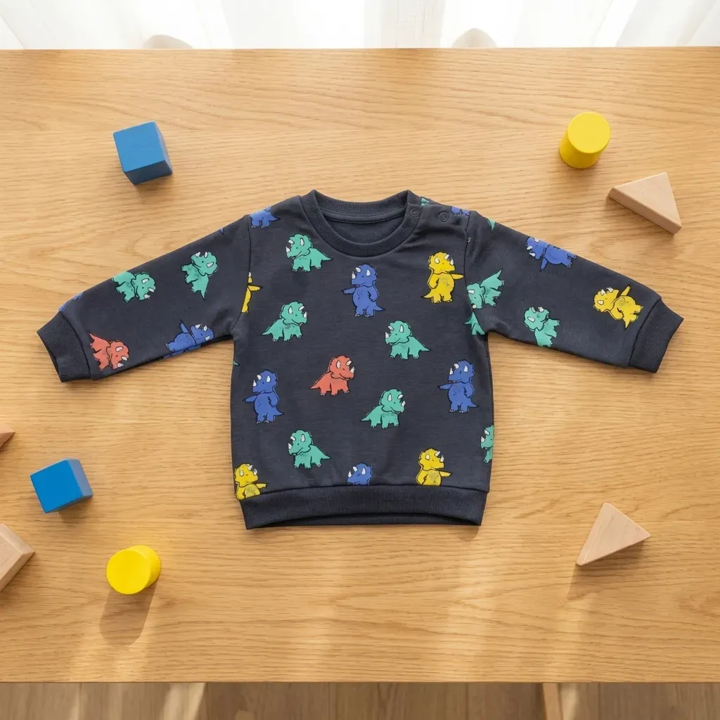 Imported baby boys' fleece-lined dinosaur winter t shirt Dark Navy