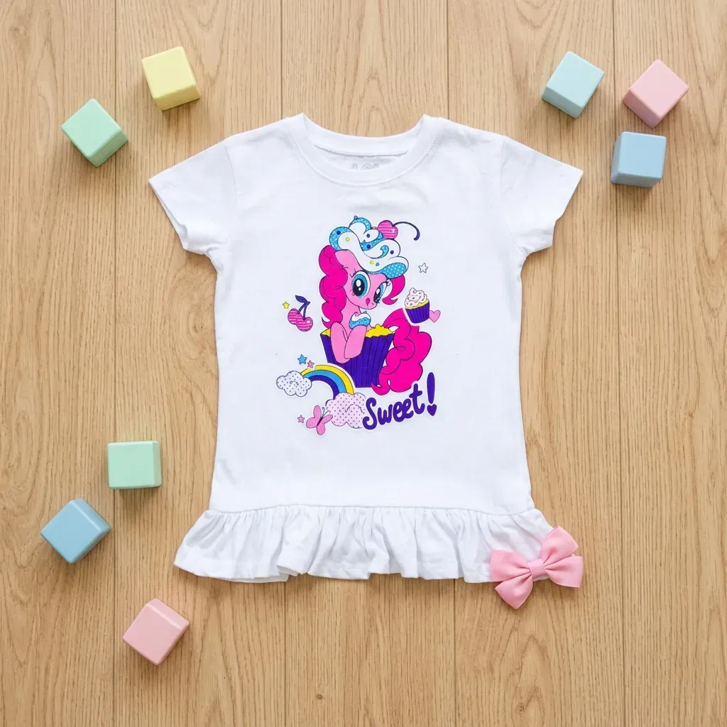 Girl “My Little Pony” Ruffle Design T-Shirt  White Cotton