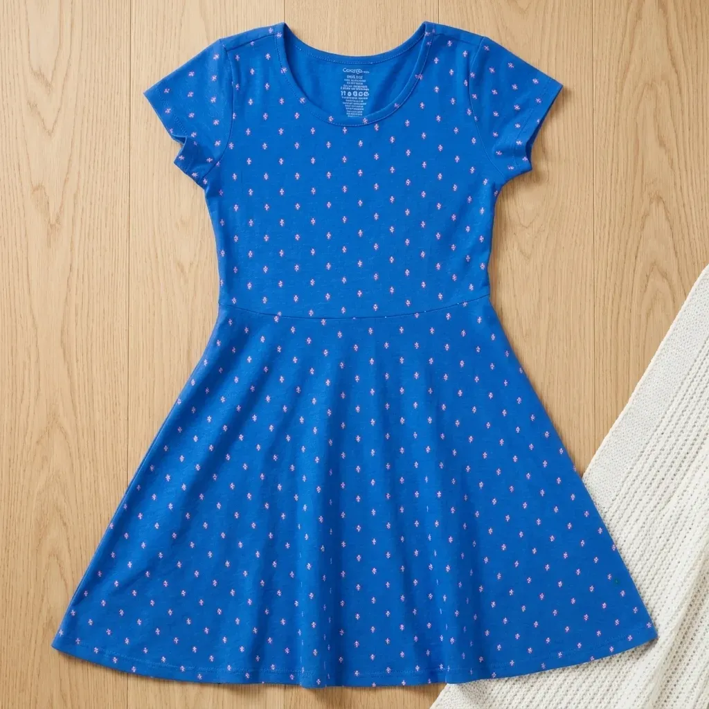 Girls' Printed Royal Blue Outing Dress - Imported