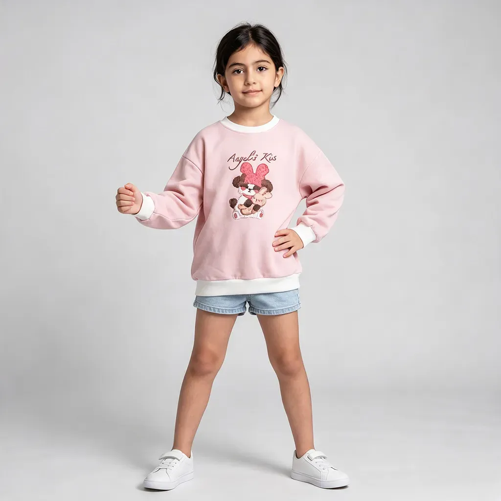 Girls' heavy fleece-lined winter pink sweatshirt