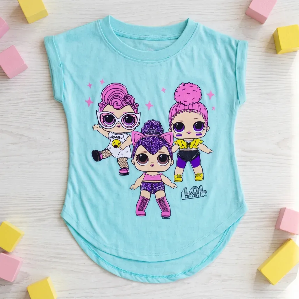Girl Sleeveless Cotton Oval-Cut T-Shirt Sky Blue (Light Blue)